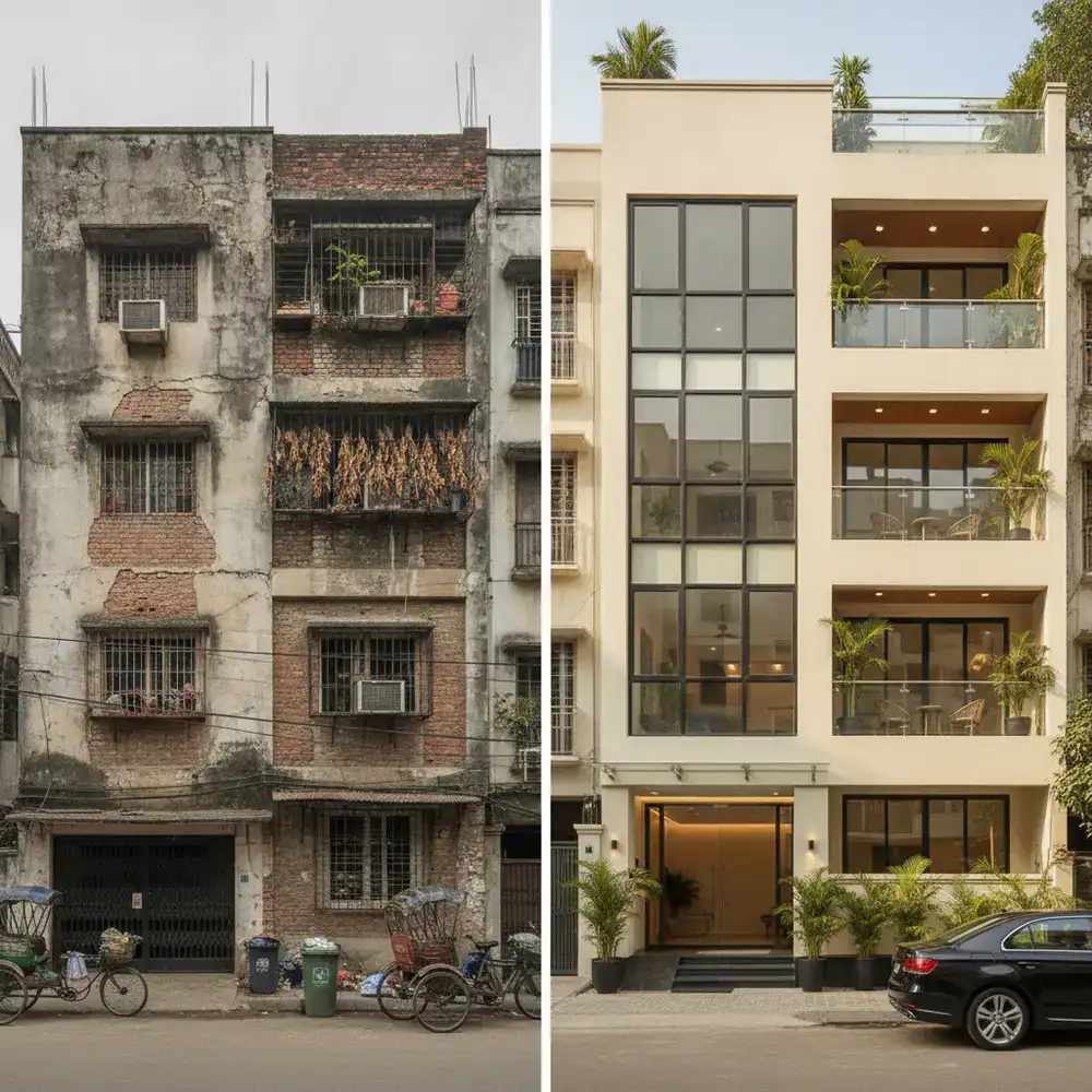 A before and after showcase of a Dhaka residential property renovation