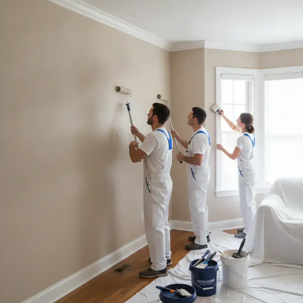 Woxandri HomeWorks professionals applying a fresh coat of premium paint to a living room wall