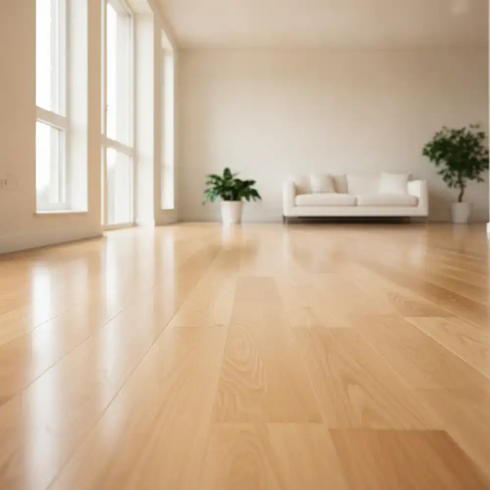 Newly installed polished hardwood flooring in a residential property