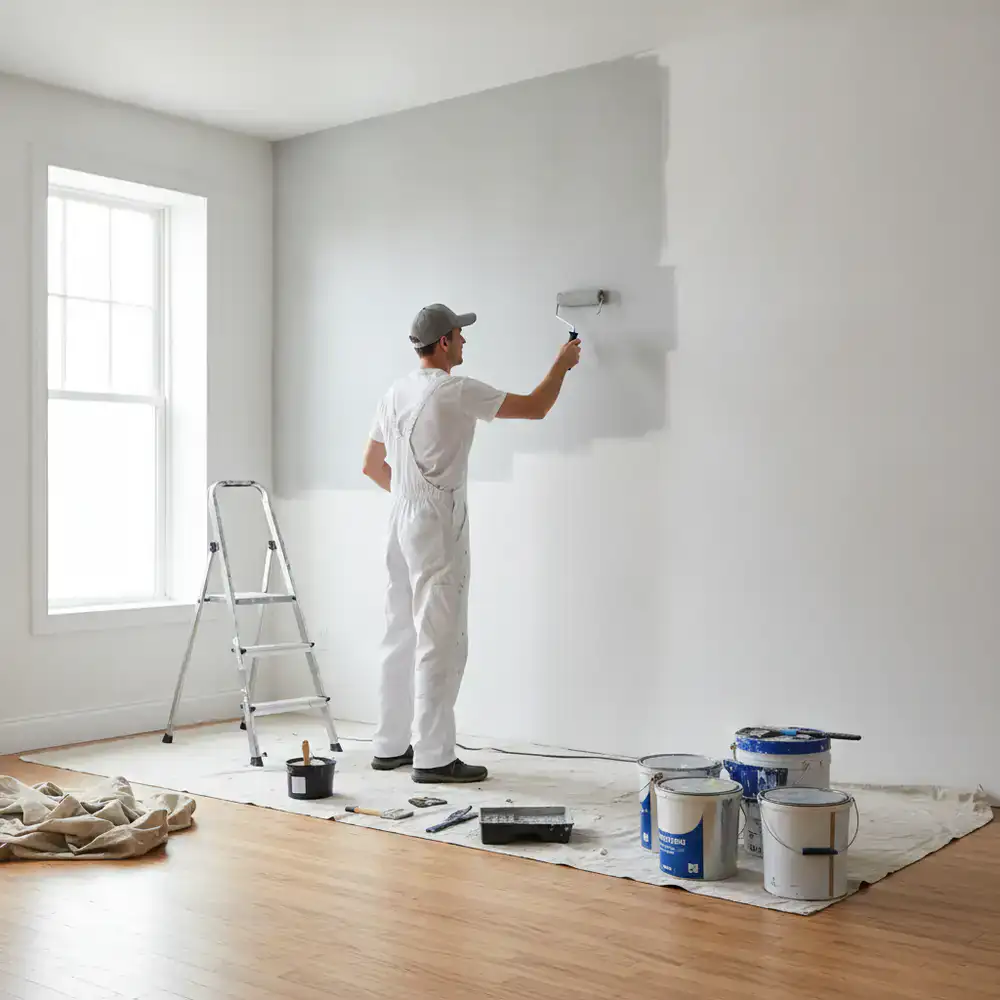 Professional painter applying fresh coat on interior wall